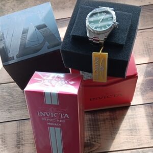 Invicta Silver Watch with Green Dial And Invicta Fragrance Racing MONACO